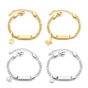 RENSINO ODM Children Jewelry Cute Heart 18K Gold Plated Butterfly Charm Custom Bracelets