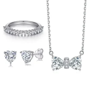 RENSINO OEM Custom Earrings Ring Necklace Jewelry 925 Sterling Silver Heart Cut Zircon Stone Luxury Bride Fashion Jewelry Sets