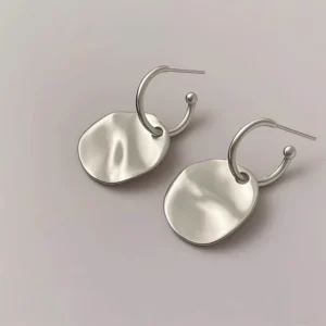 RENSINO OEM Custom Jewelry Minimalism Design S925 Sterling Silver Earring Matt Disc Earrings Fine Jewelry Earrings