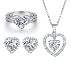 RENSINO OEM Custom Luxury Ring Earrings Necklace Bridal Jewellery Set 925 Sterling Silver Cubic Zircon Heart Fine Jewelry Sets