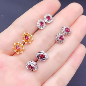 RENSINO OEM ODM 925 Sterling Silver 18k Gold plated Natural Garnet Anti Allergic Non Fading Waterproof Earrings
