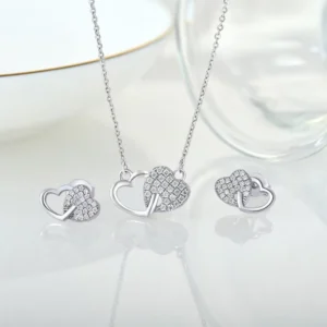 RENSINO OEM ODM CZ Fashion Fine Jewellery Set Rhodium Plated 925 Sterling Silver Heart Jewelry Sets For Woman