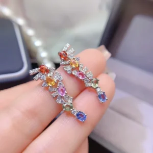 RENSINO OEM/ODM Vintage Gold Plated Natural Fancy Colored Sapphire Earrings for Women’s Anniversary Party Gifts