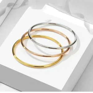 RENSINO OJ Minimalist 18K Gold Plated Anti Allergy Stainless Steel Certified Trendy Plain Bangles for Women Fashion Jewelry Gift