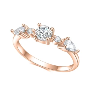 RENSINO OL0980 Abiding Jewelry Custom Round VVS1 DEF Color Moissanite Diamond Jewellery 14K Gold Plated Silver Ring for Girls