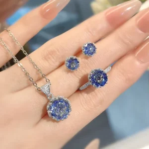 RENSINO Octagonal Rose Cut Tanzanite Blue Necklace Pendant High Carbon Diamonds Colorful Diamond Earrings Paraiba Ring Set