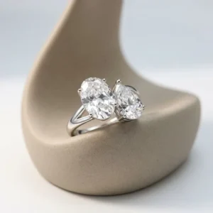 RENSINO Oem Odm Female 925 Sterling Silver Statement Jewelry Women Wedding Two-stone 2ct Oval Pear Moissanite Twin Stone Ring