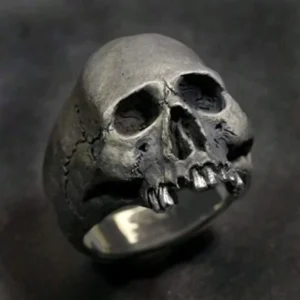 RENSINO Old Smoked Black Antique Silver Men’s Skull Ring Motorcycle Biker Punk Mens Rings Unique Personality Jewelry