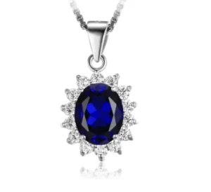 RENSINO Onier Custom Women Blue Sapphire Pendant 925 Sterling Silver Tiny Pave Diamond Necklace
