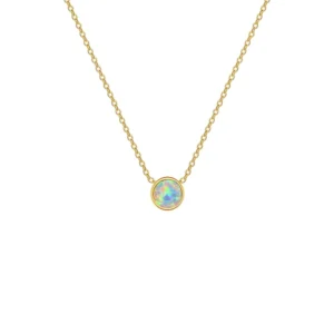 RENSINO Opal Necklace Minimalist Jewelry Adjustable Layering Engraved Letter Name Necklace Stainless Steel Disc Initial Opal Necklace