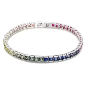 RENSINO Original 925 Silver Fashionable Women’s Jewelry Gift rainbow Colored Zircon Tennis Chain Bracelet Suitable for Women’s Jewelry