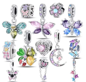 RENSINO Original 925 Sterling Silver Butterfly Flower Design Pendant Beads for Bracelet Necklace DIY Women Jewelry Accessories