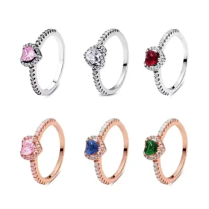 RENSINO Original 925 Sterling Silver Rings for Women Love Heart Engagement Wedding S925 Ring Rose Gold Luxury Jewelry Gift