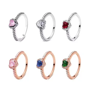 RENSINO Original 925 Sterling Silver Rings for Women Love Heart Engagement Wedding S925 Ring Rose Gold Luxury Jewelry Gift