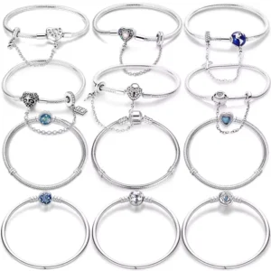RENSINO Original 925 Sterling Silver Strap Logo Women’s Soft Snake Bone Bracelet Bead Pendant DIY Fashion Exquisite Jewelry