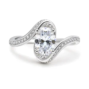 RENSINO Original Custom 925 Sterling Silver Oval Diamond Zirconia Twisted Wave Engagement Wedding Ring