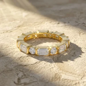 RENSINO Original Design 3*5mm Emerald Cut Moissanite Eternity Ring for Women Wedding Fashion Jewelry S925 Silver GRA Certified