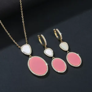 RENSINO Original Design 925 Sterling Silver Italian Moissanite Pink Pendant Earrings and Necklace for Women Jewelry Set