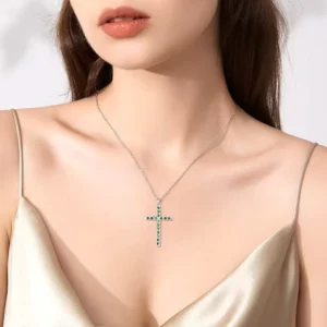 RENSINO Original Design Green Cross S925 Silver Inlay Jadeite Pendant Women’s Religious Jewelry for Gift