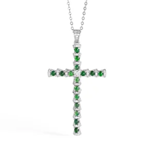RENSINO Original Design Green Cross S925 Silver Inlay with Jadeite Pendant Women’s Religious Fashion Jewelry for Gift