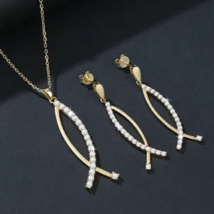 RENSINO Original Design New 925 Sterling Silver Italian Brushed Finish Moissanite Set Pendant Earrings and Necklace Jewelry Set