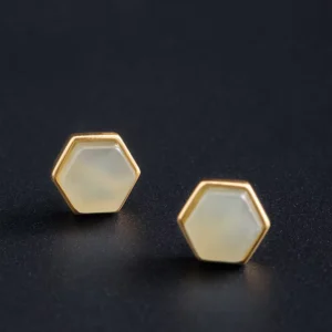 RENSINO Original Handmade 925 Sterling Silver Earring Hetian Jade Geometry Stud Earrings for Women
