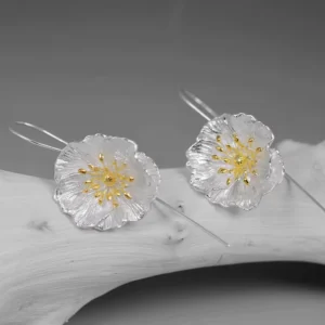 RENSINO Original Handmade 925 Sterling Silver Earring Like Summer Flower Poppy Shape Drop Earrings for Women