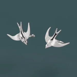 RENSINO Original Handmade 925 Sterling Silver Earring Swallow Shape Stud Earrings for Women