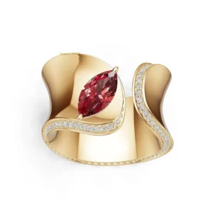 RENSINO Original Jewelry Design Manufacturer Luxury Twisted Edges Gemstone 925 Silver Ruby Marquise Cut Cubic Zirconia Open Men Ring