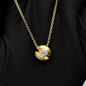 RENSINO Original Jewelry New Designs Round Zircon Gold Fine Surface Effect 925 Sterling Silver Ball Satin Necklace