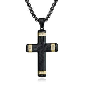RENSINO Original New Random Pattern Two-color Diamond Cross Necklace in Stock Men’s Stainless Steel Accessories Pendant
