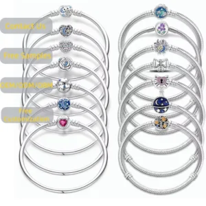 RENSINO Original Silver Fashion 17-22CM Bracelet Fit DIY 3mm Charm Blue Zircon Star Bracelets Bead Fashion Women Jewelry