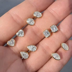 RENSINO Oval Cut Bezel Setting Diamond Pear Cut Moissanite Stud Earring 925 Sterling Silver D Color VVS1 Moissanite Diamond Earrings