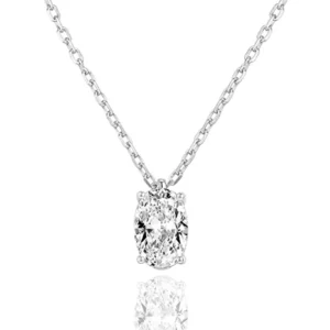 RENSINO Oval Cut CZ Solitaire Pendant Necklace Rhodium Plated Minimalist Sparkly Bridal Wedding Jewelry