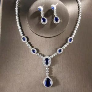 RENSINO Oval Cut Natural Stone Jewelry Set 925 Sterling Silver Necklace Earrings Ring Set for Women Wedding Anniversary