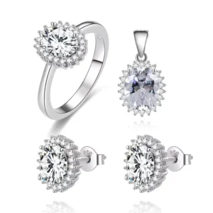 RENSINO POLIVA Elegant Women’s 925 Sterling Silver Jewelry Set Fashion Design with Rhodium Gold Plating 7.7G Zircon Simple Elegant Style