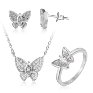 RENSINO POLIVA Jewelry Sets Bridal Gold Jewelry Necklace Set 925 Sterling Silver AAA Cubic Zirconia Elegant Indian Butterfly White 8.6 G