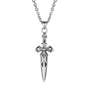 RENSINO POYA Punk Religious Christian Silver Stainless Steel Pendant Necklace with Link Chain Men’s Birthday Anniversary Engagement Gift