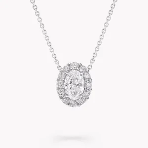 RENSINO PT950 Lab Grown Diamond Necklace with Halo Setting in Silver