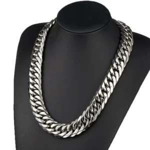 RENSINO PVD Gold Silver Metal Color Plated Hip Hop Stainless Steel 21mm Width Large Glossy Cuban Link Chain Men’s Necklace