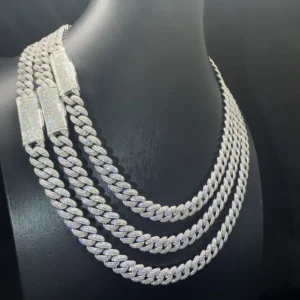 RENSINO Pass Diamond Tester 10mm Two Rows 925 Sterling Silver Iced Out Hip Hop FL Moissanite Diamond Cuban Link Chain Men