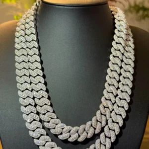 RENSINO Pass Diamond Tester 925 Silver 6mm-15mm Two Rows Iced Out Hip Hop VVS Moissanite Diamond Cuban Link Chain Necklaces