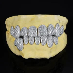 RENSINO Pass Diamond Tester Custom Moissanite Grillz 6 8 10 Teeth Hip Hop Grills in S925 Silver & Solid Gold
