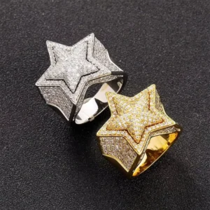RENSINO Pass Diamond Tester Hip Hop 925 Sterling Silver Star Moissanite Ring with GRA Iced Out Gold Rhodium Plated Moissanite Jewelry
