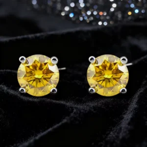 RENSINO Pass Diamond Tester Yellow Moissanite Stud Earrings Luxury Jewelry Earrings 925 Silver 1CT Moissanite Earrings
