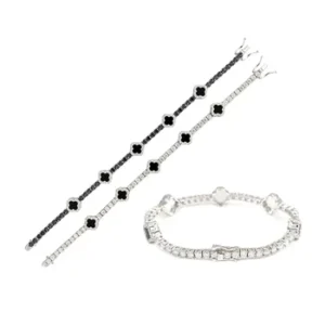 RENSINO Pass Test 3mm 925 Sterling Silver Luxury Hip Hop Jewelry Moissanite Diamond Four Cleef Clover Tennis Chain Bracelets