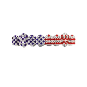 RENSINO Patriotic American Flag Teeth Grillz Iced Out Zircon USA Flag Dental Decoration for Men Women Hip Hop Rap Jewelry