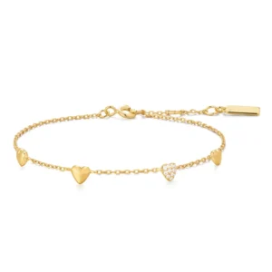 RENSINO Pave Puffed Heart Station Bracelet Silver 925 Bracelet Gold Plated Bracelet Women