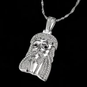 RENSINO Paved Spiritual Statement Jewelry 925 Sterling Silver Jesus Face Pendant Necklace Moissanite Claw Setting IGI Certified Unisex