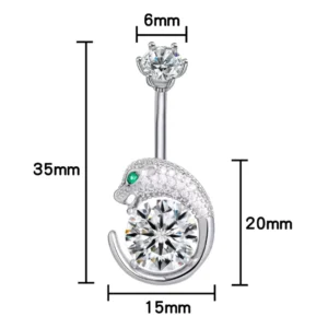 RENSINO Peace shaped Stainless Steel Zircon Belly Ring Channel Setting 3g Navel Piercing for Wedding